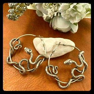 New Silver Tone Snake Hoops
